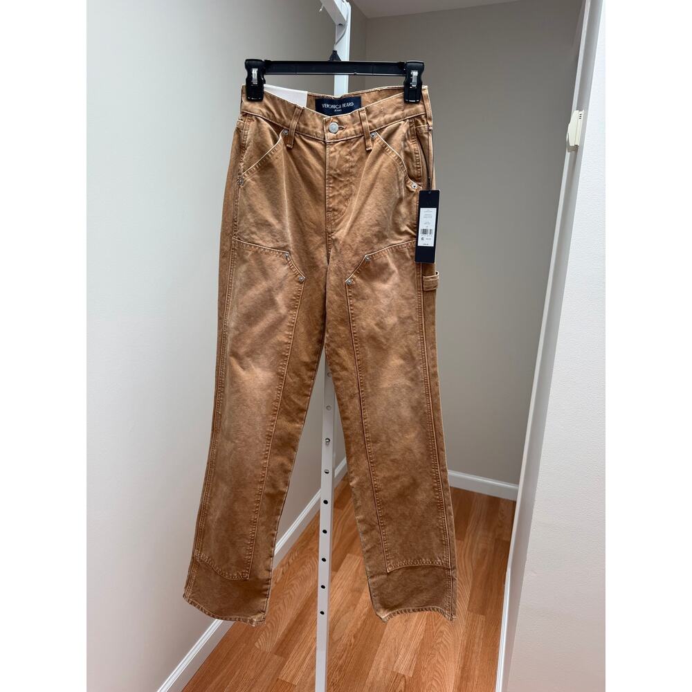 NEW Veronica Beard Dylan High Rise Straight Leg Pebble Sand Khaki Size 24 - Picture 6 of 9